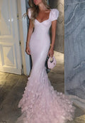 Sweetheart Short Sleeves Sequins Floral Mermaid Prom Dress