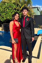 Chic Cowl Neck  Backless Long Dress with Scarf