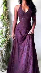 Lace Halter Prom Dresses Long Evening Party Dress