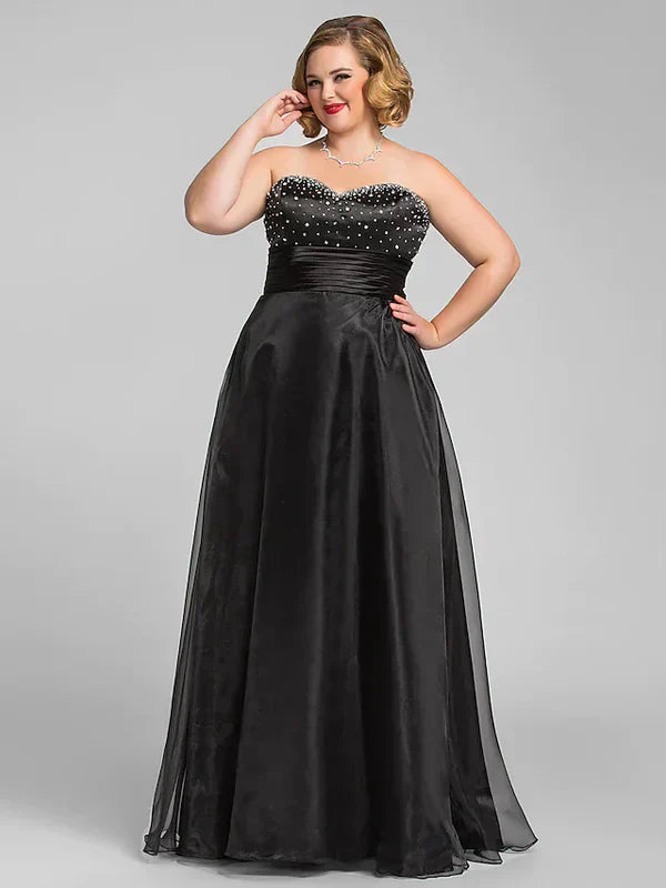 Elegant A-Line Little Dress Dress Prom Floor Length Sleeveless Sweetheart Organza with Ruched Beading