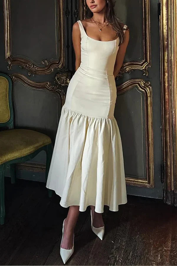 Graceful Silhouette Square Neck Wide Strap Drop Waist Prom Dress