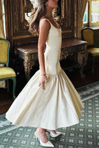 Graceful Silhouette Square Neck Wide Strap Drop Waist Prom Dress