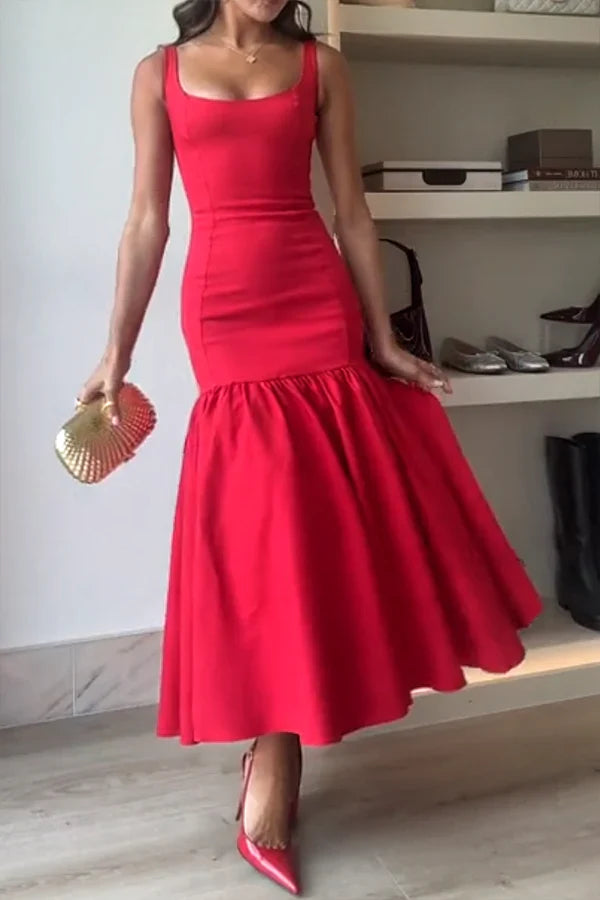 Graceful Silhouette Square Neck Wide Strap Drop Waist Prom Dress