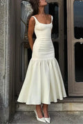 Graceful Silhouette Square Neck Wide Strap Drop Waist Prom Dress