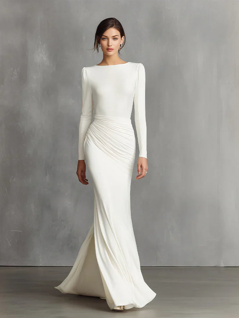 Elegant  Elegant Satin Ruched Mermaid Maxi Dress Prom Dress