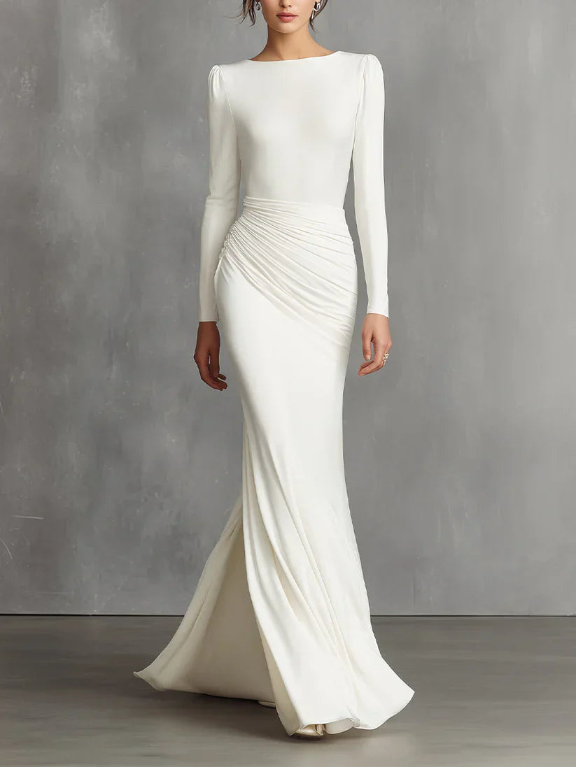 Elegant  Elegant Satin Ruched Mermaid Maxi Dress Prom Dress