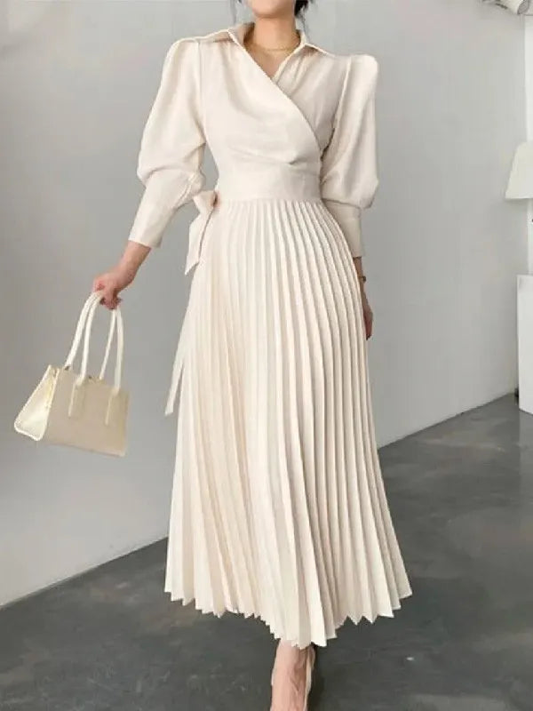 Elegant Pleated Asymmetric Solid Color Lapel Prom Dress