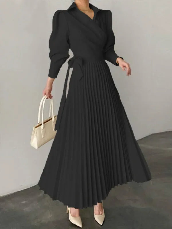 Elegant Pleated Asymmetric Solid Color Lapel Prom Dress