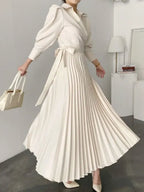 Elegant Pleated Asymmetric Solid Color Lapel Prom Dress