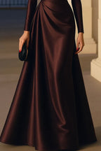 Evening Formal  Dress Asymmetrical Neck Long Sleeve Maxi Gown