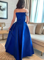 Elegant A-Line One-Shoulder Sleeveless Satin Prom Dresses With Rhinestone