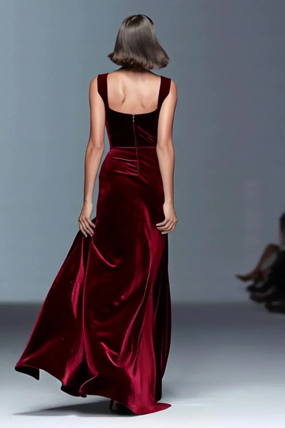 Velvet Sheath Ruched Long Holiday Party Dress with Slit