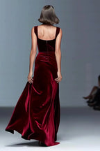Velvet Sheath Ruched Long Holiday Party Dress with Slit