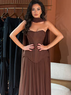 Chic Corset Gown with Draped Chiffon Skirt