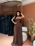 Chic Corset Gown with Draped Chiffon Skirt