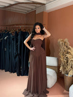 Chic Corset Gown with Draped Chiffon Skirt