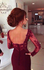 Sheath Satin Lace Sweetheart Long Sleeve Open Back Button Zipper Dress