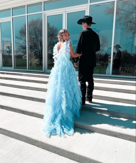 Sky  New Style Long Prom Dress Puffy Sleeveless Party Dresses