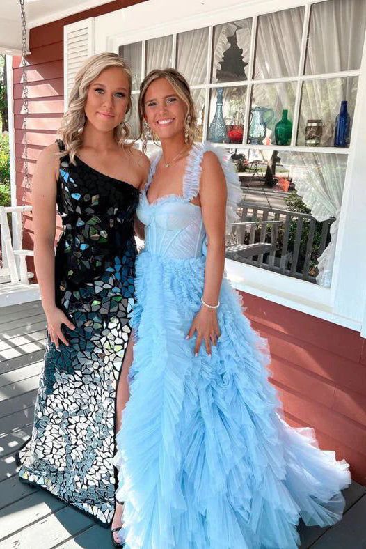 Sky  New Style Long Prom Dress Puffy Sleeveless Party Dresses