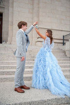 Sky  New Style Long Prom Dress Puffy Sleeveless Party Dresses