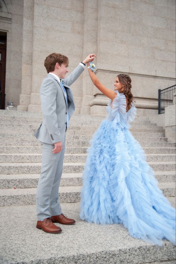 Sky  New Style Long Prom Dress Puffy Sleeveless Party Dresses