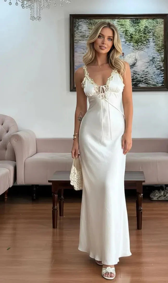 Spaghetti Straps Gown Sleeveless Long Backless Prom Dress