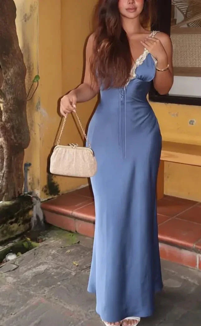 Spaghetti Straps Gown Sleeveless Long Backless Prom Dress