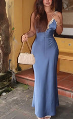 Spaghetti Straps Gown Sleeveless Long Backless Prom Dress