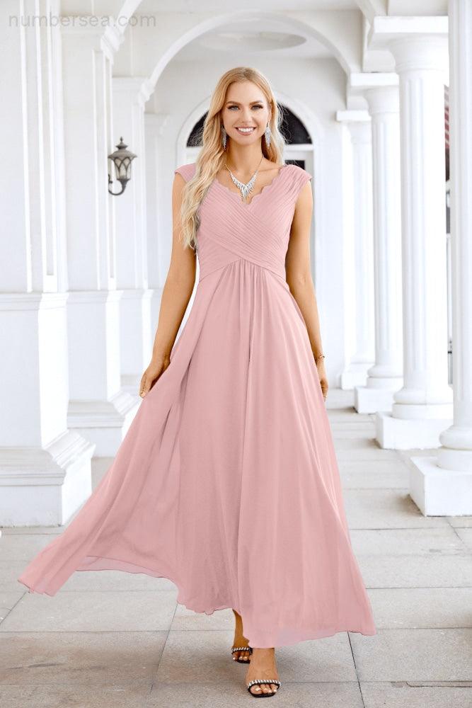 Ladies Chiffon V Neck Sleeveless Floor Length Bridesmaid Evening Dress Wedding Party Evening Dress 28126