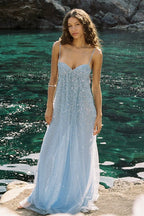 Enchanting Dusty Spaghetti-Strap Sequin A-Line Formal Gown