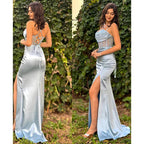 Sweetheart Straps Beaded Illusion Long Prom Dress with Split Evening Gowns
