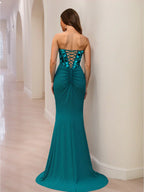 Mermaid Sweetheart Beading Sequins Long Prom Dresses with Split Side