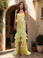 Mermaid Straps Tiered Ruffle Prom Dresses with Split