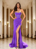 Mermaid Sweetheart Keyhole Slit Long Prom Dresses with Rhinestones