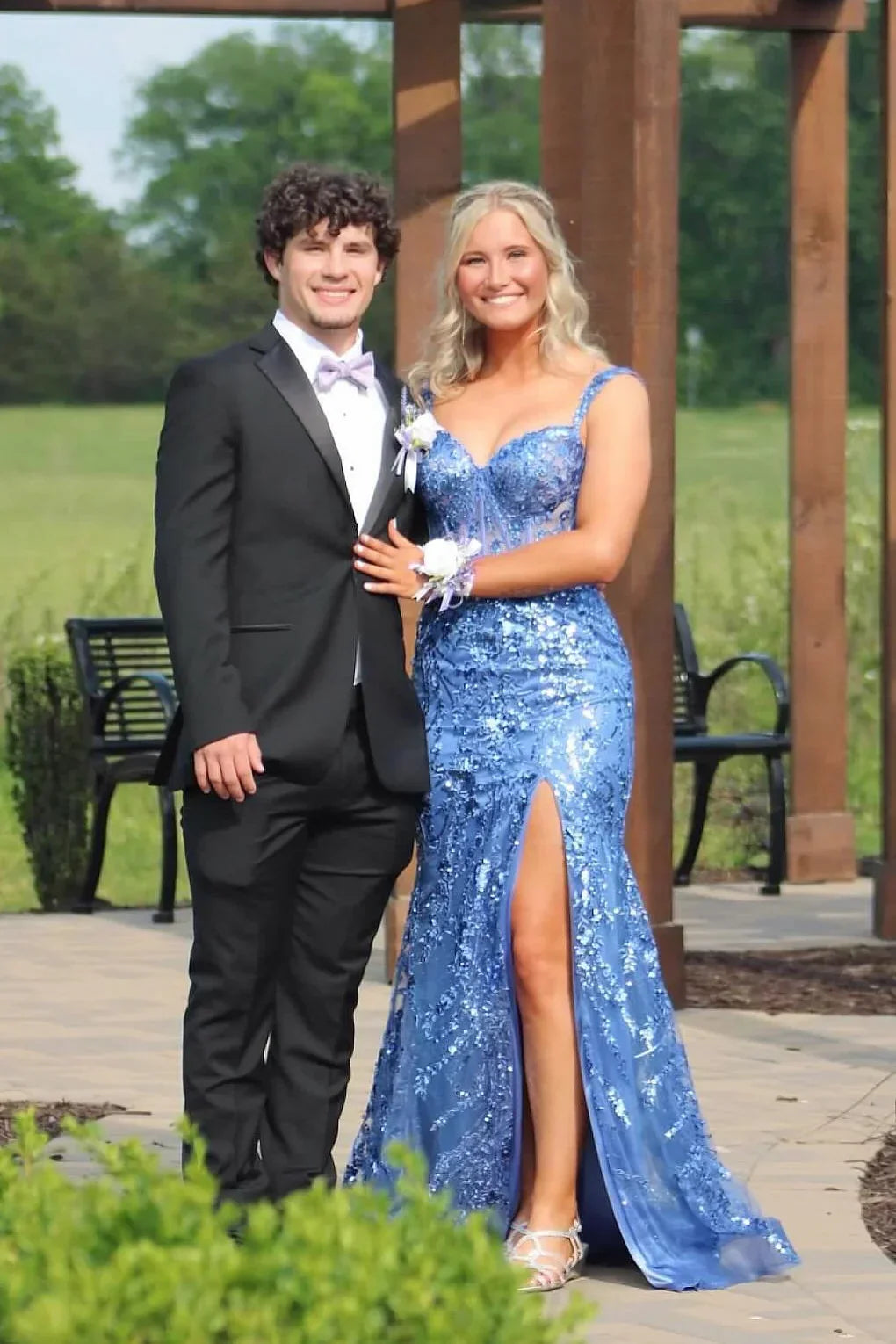 Off Shoulder Periwinkle Sequin Mermaid Long Dress with Slit