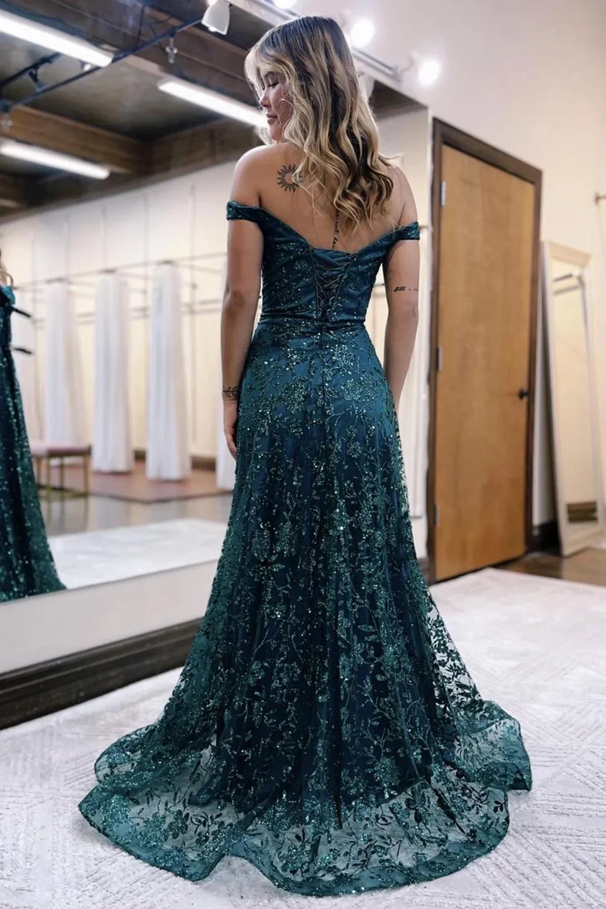 Glitter Mermaid Prom Dress Off The Shoulder  Long Evening Dress