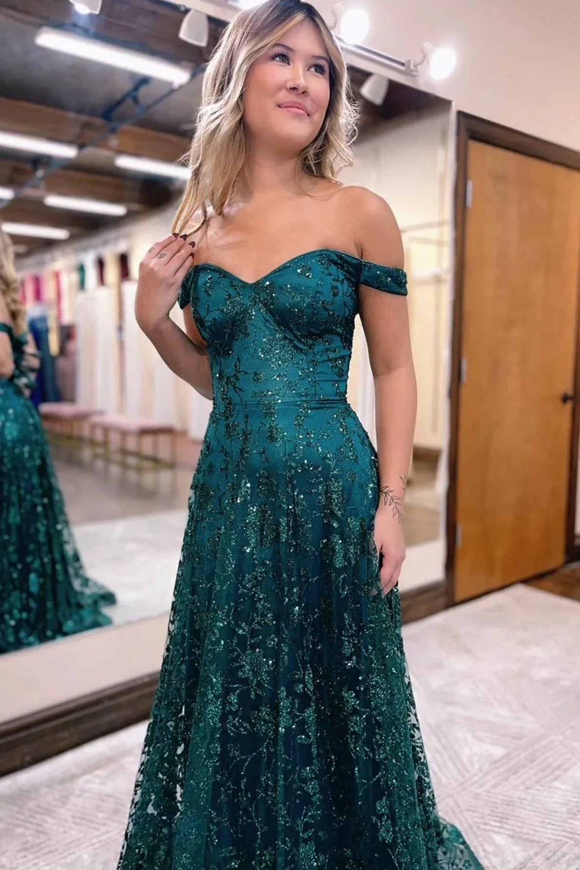 Glitter Mermaid Prom Dress Off The Shoulder  Long Evening Dress