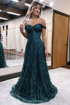 Glitter Mermaid Prom Dress Off The Shoulder  Long Evening Dress