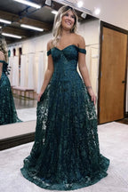 Glitter Mermaid Prom Dress Off The Shoulder  Long Evening Dress