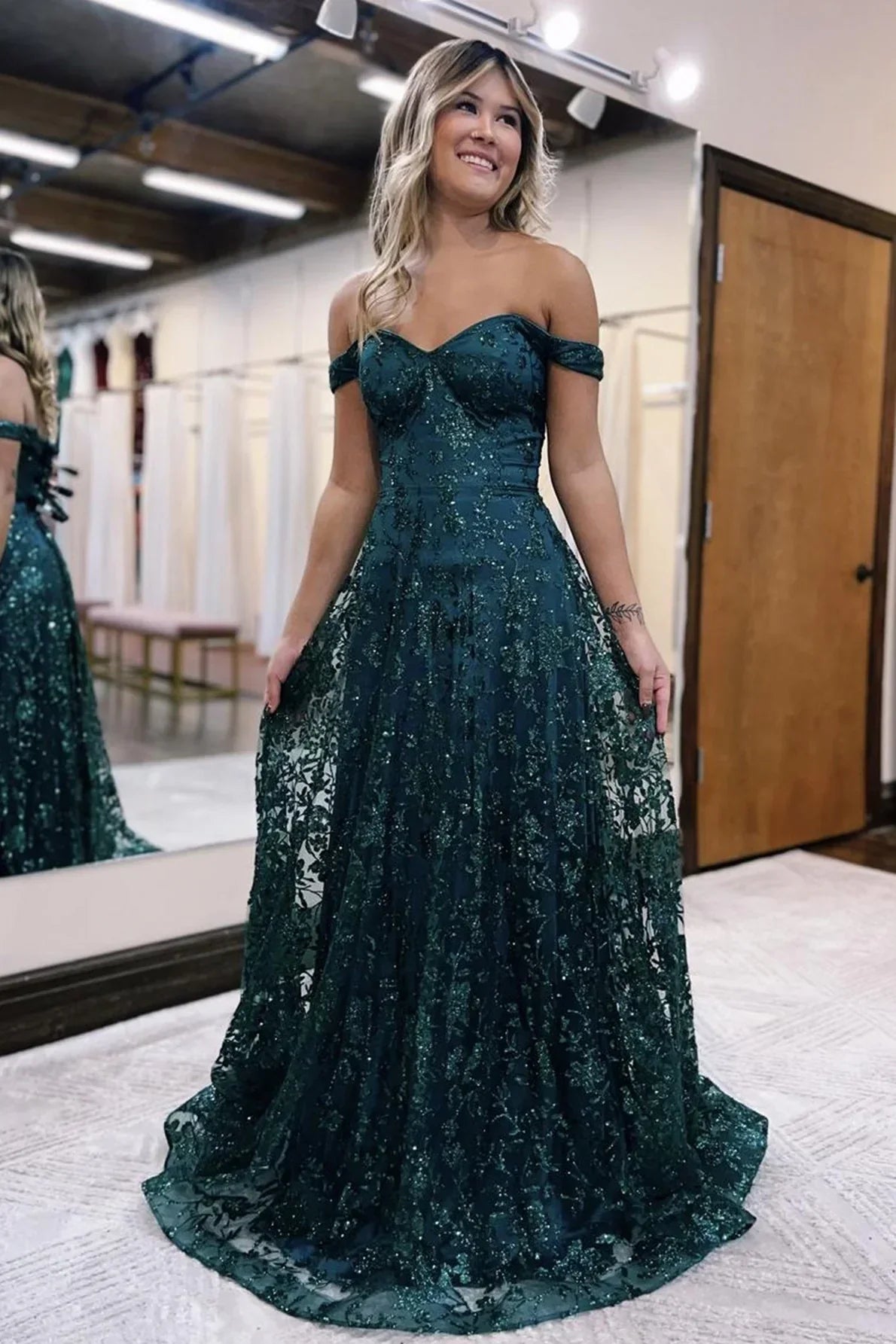 Glitter Mermaid Prom Dress Off The Shoulder  Long Evening Dress