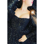 Sweetheart Long Sleeves Black Formal Dress Glitter