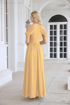 Ladies Chiffon Off Shoulder Swing Sleeve Front Slit Bridesmaid Evening Dress Wedding Party Evening Dress 28117