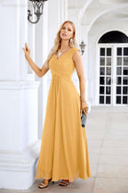 Ladies Chiffon V Neck Sleeveless Floor Length Bridesmaid Evening Dress Wedding Party Evening Dress 28126