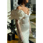 Sweetheart Long Sleeve Floral Embellished Trumpet Party Prom Evening Dress