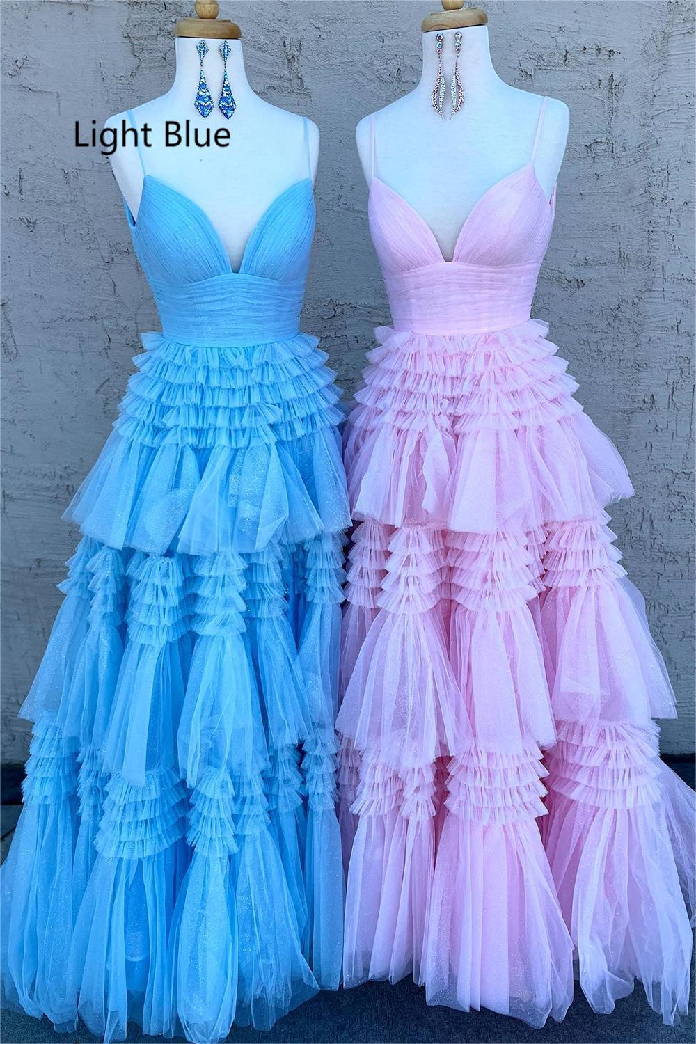 A Line Spaghetti Straps Pink Long Prom Dress with Split