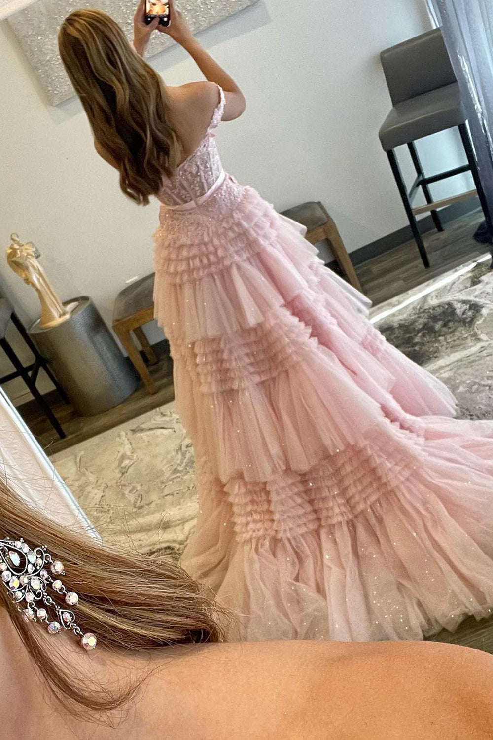 Princess A Line Off the Shoulder Ivory Long Prom Dress with Ruffles