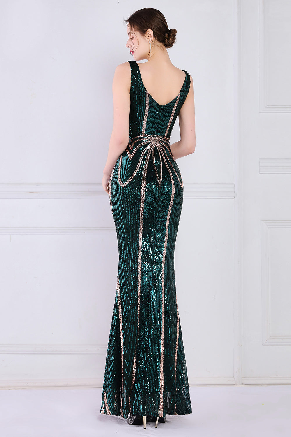 Apricot Golden Deep V Neck Prom Dress
