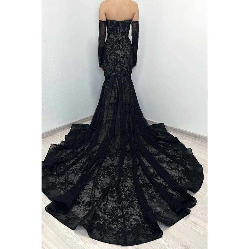 Sweetheart Romantic Lace Mermaid Black Formal Evening Dress