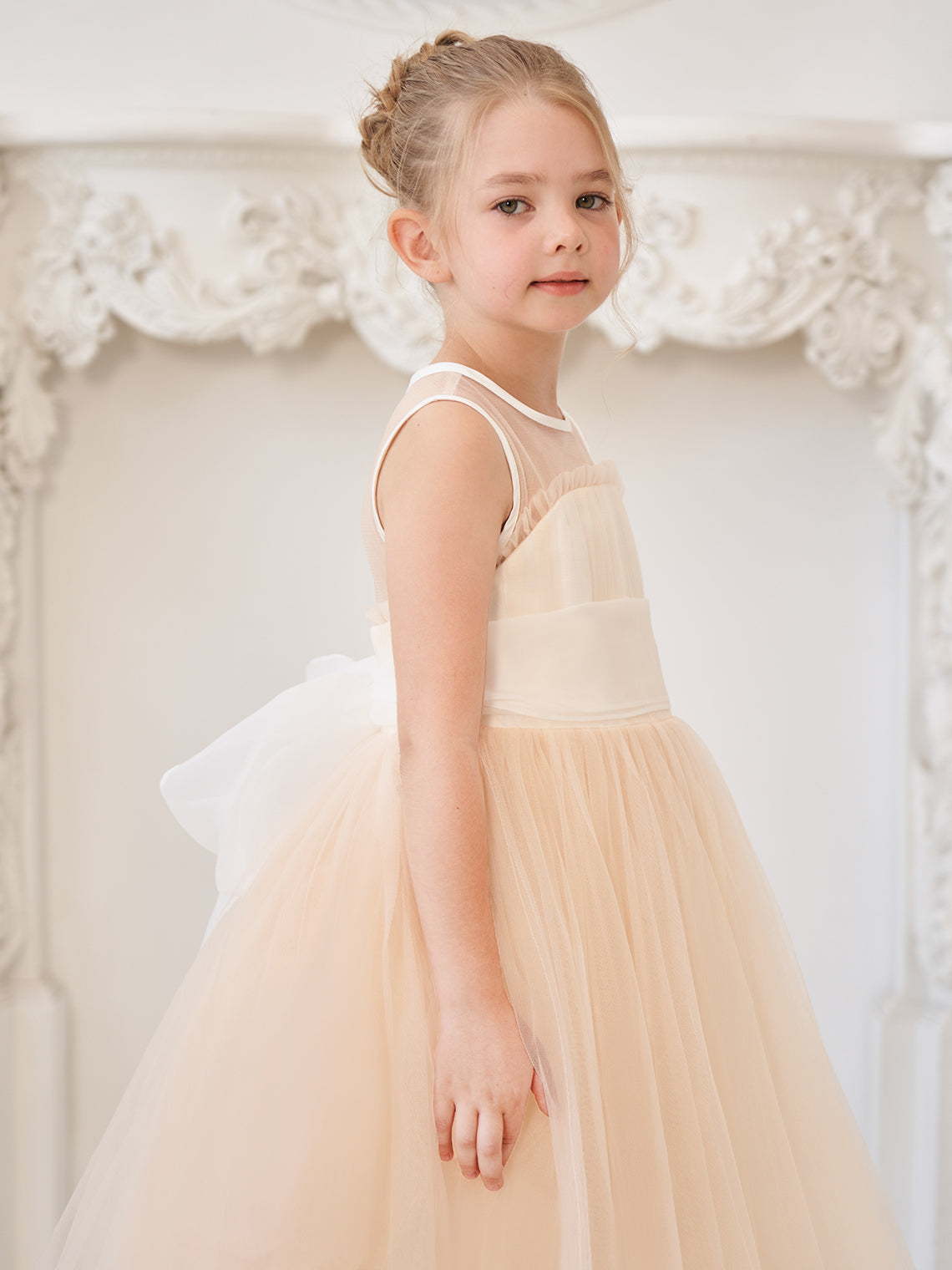 A-line Organza Tulle Floor-length Pink Dress (010226975)