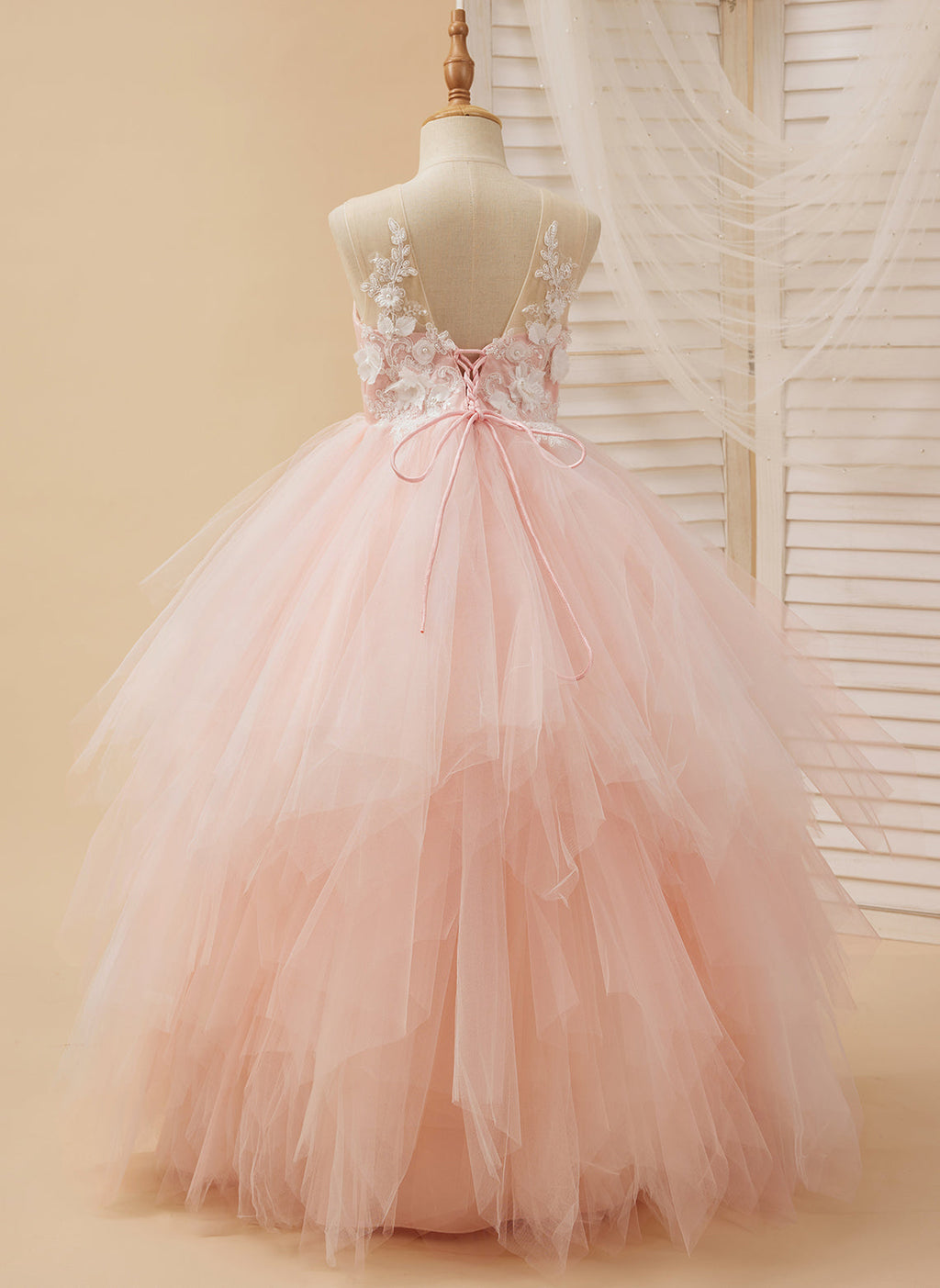 Ball-Gown/Princess Lace Tulle Floor-length Pink Dress (2003226757)